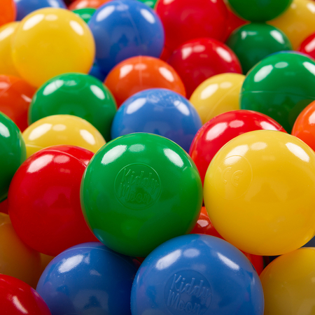 KiddyMoon Balles Colorées Plastique 7cm pour Piscine Enfant Bébé Fabriqué en EU, Jaune/ Vert/ Bleu/ Rouge/ Orange