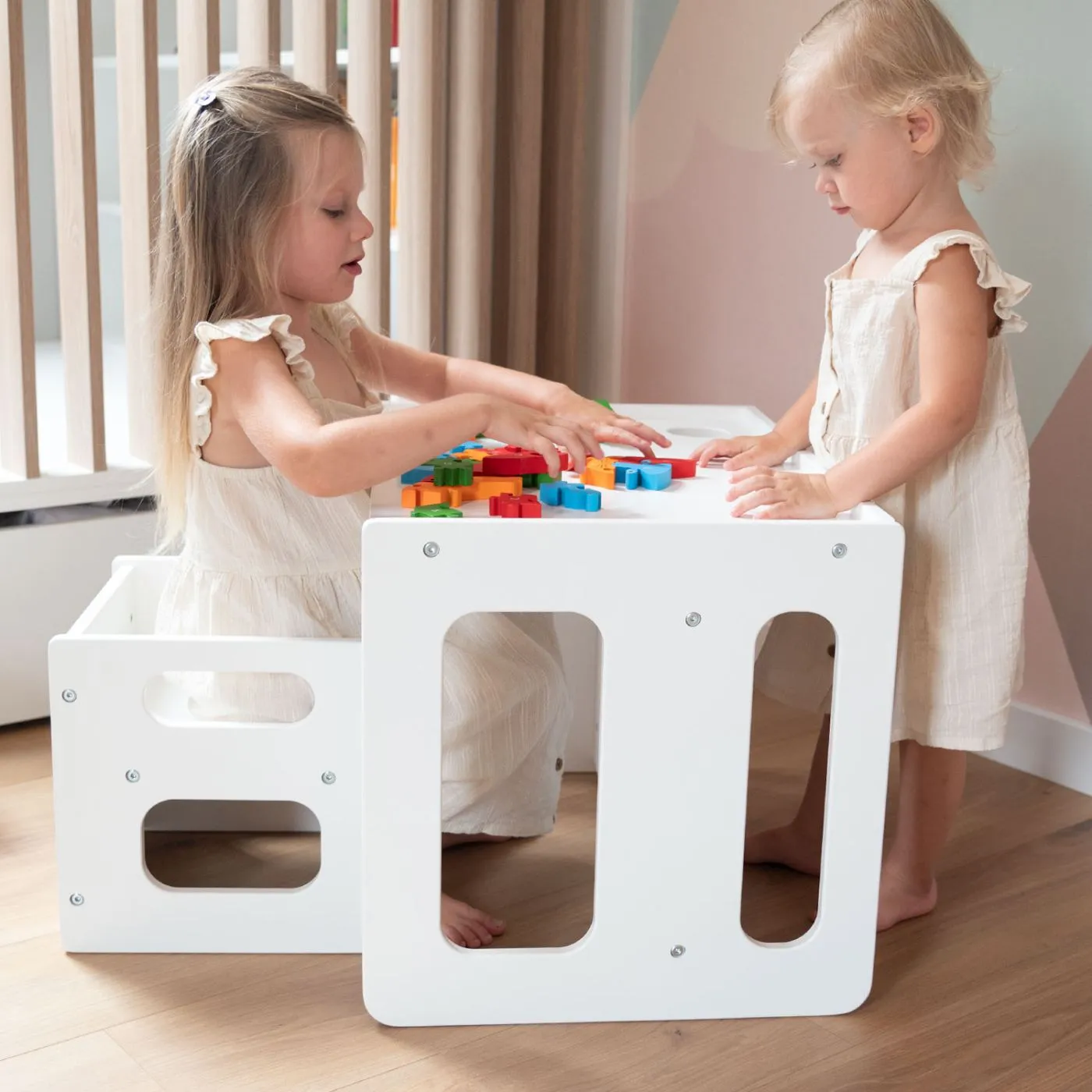 Ensemble 2-en-1 table et chaise pour enfants avec cubes en bois