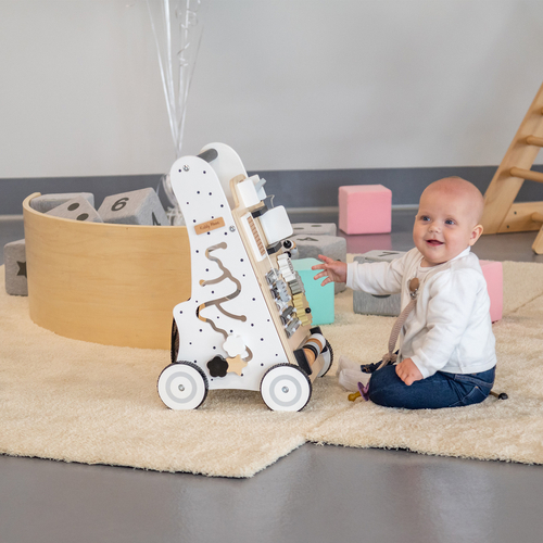 KiddyMoon Trotteur avec un Tableau D'activité, Chariot de Marche pour Bébé, Noir-Blanc, Standard