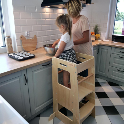 KiddyMoon Tour D'Apprentissage/D'Observation Montessori pour Enfant en Bois 3 Hauteurs Réglables Pieds Anti-Bascule, Naturel, 91,5x39,3x49,4
