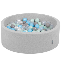 KiddyMoon Piscine à Balles ∅ 7Cm pour Bébé Rond Fabriqué En UE, gris clair:perle/gris/transparent/babyblue/menthe, 90x30cm/200 Balles