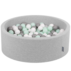 KiddyMoon Piscine à Balles ∅ 7Cm pour Bébé Rond Fabriqué En UE, gris clair:blanc/gris/menthe, 90x30cm/200 Balles