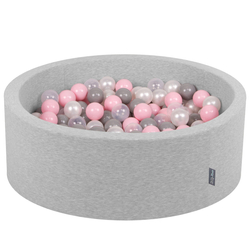 KiddyMoon Piscine à Balles ∅ 7Cm pour Bébé Rond Fabriqué En UE, gris clair:perle/gris/transparent/rose poudré, 90x30cm/200 Balles