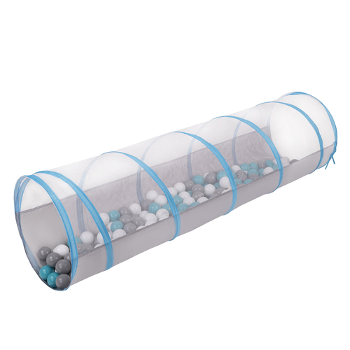 Tunnel Pliable Pour Enfants Tunnel de Jeu Avec Balles Jouet de Pliable Pop-up Pour Bébé Idéal Pour Jouer À L'Intérieur Et À L'Extérieur, gris-bleu: gris/blanc/turquoise, 200 Balles