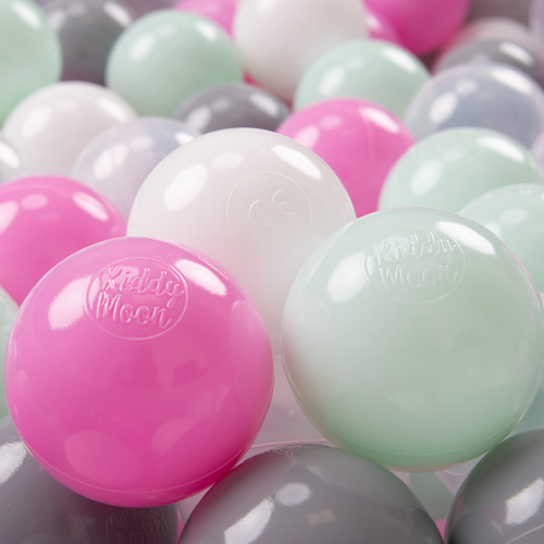 KiddyMoon Balles Colorées Plastique ∅7cm pour Piscine Enfant Bébé Fabriqué en EU, transparent/gris/blanc/rosa/menthe