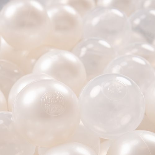 KiddyMoon Balles Colorées Plastique ∅7cm pour Piscine Enfant Bébé Fabriqué en EU, perle/transparent