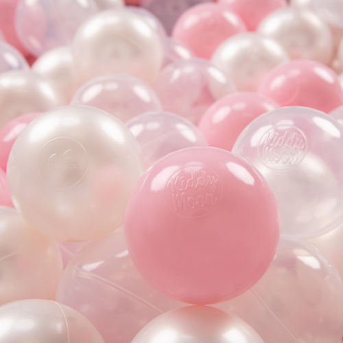 KiddyMoon Balles Colorées Plastique ∅7cm pour Piscine Enfant Bébé Fabriqué en EU, rose poudré/perle/transparent
