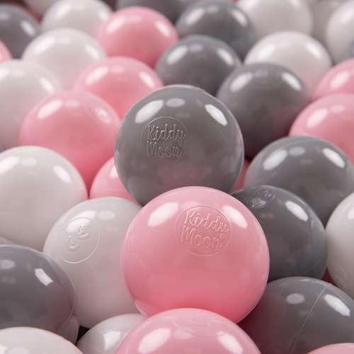 KiddyMoon Balles Colorées Plastique ∅7cm pour Piscine Enfant Bébé Fabriqué en EU, blanc/gris/rose poudré, 200 Balles/7cm