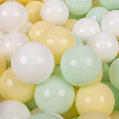 KiddyMoon Balles Colorées Plastique ∅7cm pour Piscine Enfant Bébé Fabriqué en EU, jaune pastel/blanc/menthe