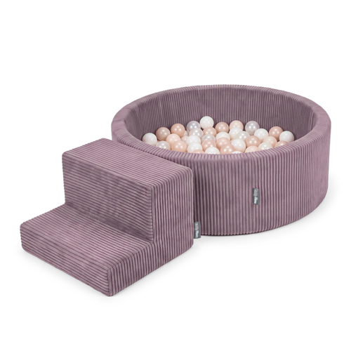 KiddyMoon aire de jeux en mousse avec piscine à balles et marche, Violet : beige pastel/blanc/perle, Piscine (100 Balles) + Marches