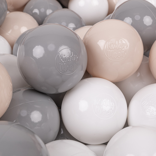 KiddyMoon Balles Colorées Plastique ∅7cm pour Piscine Enfant Bébé Fabriqué en EU, beige pastel/gris/blanc