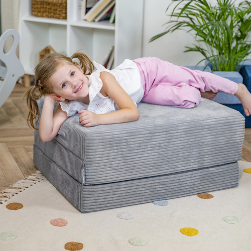 KiddyMoon Matelas Enfant Pliable en Mousse Matelas Pouf pour Tout-Petits, Chambre d'Enfant, gris foncé, Matelas avec Oreiller