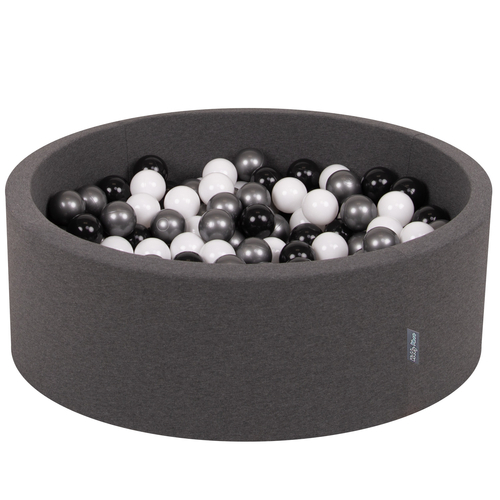 KiddyMoon Piscine à Balles ∅ 7Cm pour Bébé Rond Fabriqué En UE, gris foncé, 90x30cm/300 Balles