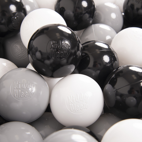 KiddyMoon Balles Colorées Plastique ∅7cm pour Piscine Enfant Bébé Fabriqué en EU, blanc/noir/gris, 100 Balles/7cm