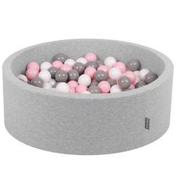 KiddyMoon Piscine à Balles ∅ 7Cm pour Bébé Rond Fabriqué En UE, gris clair:blanc/gris/rose poudré, 90x30cm/200 Balles