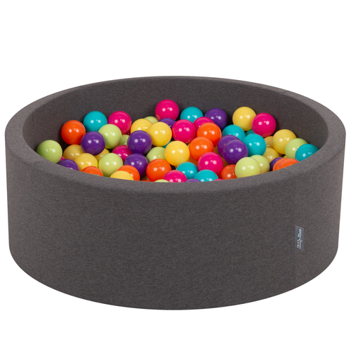 KiddyMoon Piscine à Balles ∅ 7Cm pour Bébé Rond Fabriqué En UE, gris foncé, 90x30cm/200 Balles