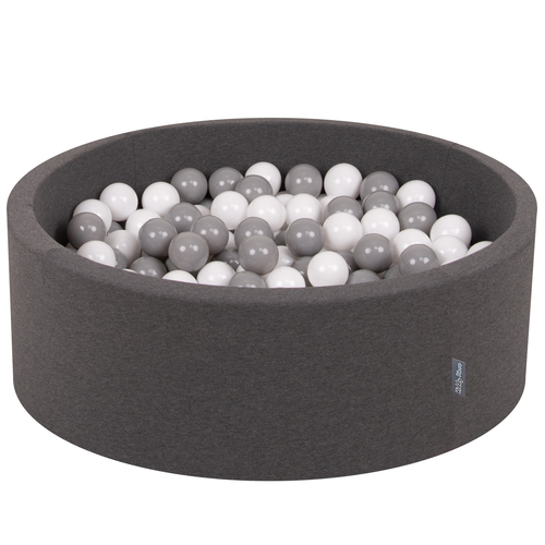 KiddyMoon Piscine à Balles ∅ 7Cm pour Bébé Rond Fabriqué En UE, gris foncé, 90x30cm/200 Balles