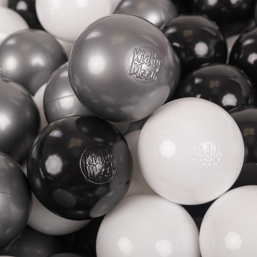 KiddyMoon Balles Colorées Plastique ∅7cm pour Piscine Enfant Bébé Fabriqué en EU, blanc/noir/argenté, 700 Balles/7cm