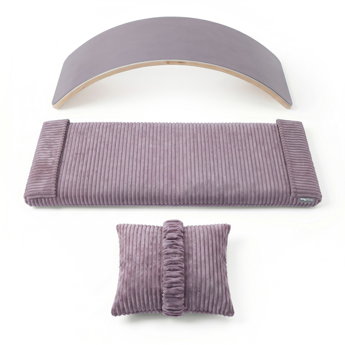 KiddyMoon Planche D'équilibre en Bois Enfant Avec Matelas et Oreiller Balance Board, naturel/violet, Planche D'équilibre/Matelas/Oreiller