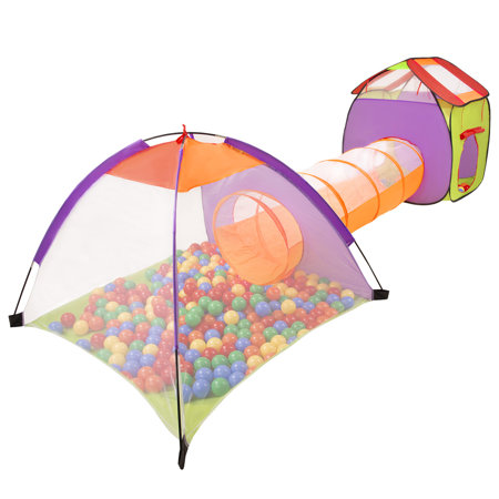 3en1 Tente de Jeux avec Tunnel Piscine à Boules avec Balles pour Enfants, Multicolore: Jaune/ Vert/ Bleu/ Rouge/ Orange