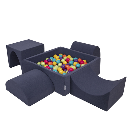 KiddyMoon Aire De Jeux en Mousse avec Carré Piscine À Balles pour Enfants, Bleu Foncé: Vertclr/ Jaune/ Turq/ Orange/ Rfoncé/ Violet