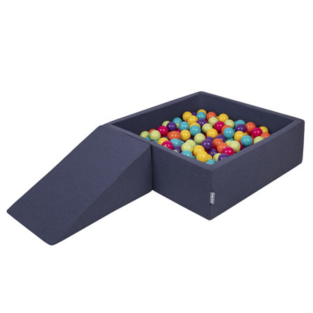 KiddyMoon Aire De Jeux en Mousse avec Carré Piscine À Balles pour Enfants, Bleu Foncé: Vertclr/ Jaune/ Turq/ Orange/ Rfoncé/ Violet