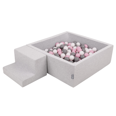 KiddyMoon Aire De Jeux en Mousse avec Carré Piscine À Balles pour Enfants, Gris Clair:  Blanc/ Gris/ Rose Poudré