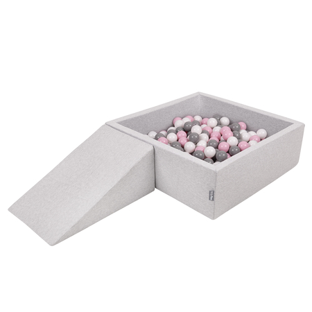 KiddyMoon Aire De Jeux en Mousse avec Carré Piscine À Balles pour Enfants, Gris Clair:  Blanc/ Gris/ Rose Poudré