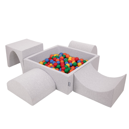 KiddyMoon Aire De Jeux en Mousse avec Carré Piscine À Balles pour Enfants, Gris Clair:  Jaune/ Vert/ Bleu/ Rouge/ Orange