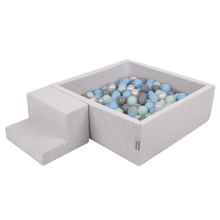 KiddyMoon Aire De Jeux en Mousse avec Carré Piscine À Balles pour Enfants, Gris Clair:  Perle/ Gris/ Transparent/ Babyblue/ Menthe