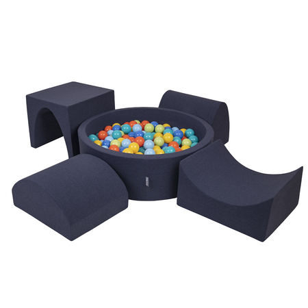 KiddyMoon Aire De Jeux en Mousse avec Rond Piscine à Balles pour Enfants, Bleu Foncé: Vertclr/ Orange/ Turq/ Bleu/ Babybl/ Jaune