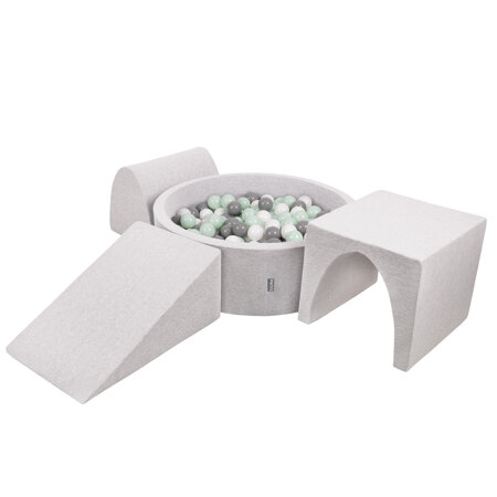 KiddyMoon Aire De Jeux en Mousse avec Rond Piscine à Balles pour Enfants, Gris Clair:  Blanc/ Gris/ Menthe