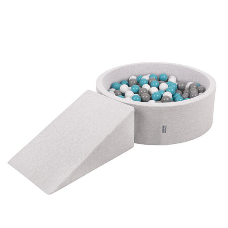 KiddyMoon Aire De Jeux en Mousse avec Rond Piscine à Balles pour Enfants, Gris Clair:  Gris/ Blanc/ Turquoise