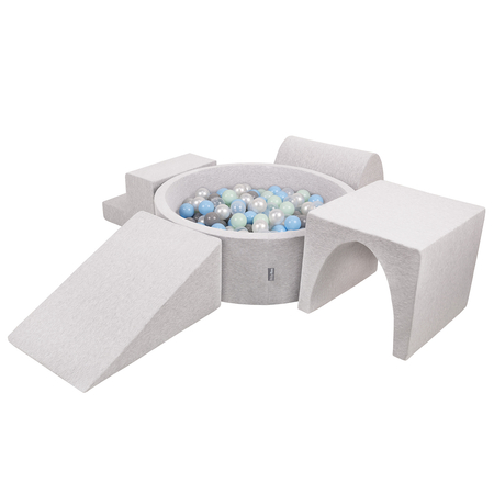 KiddyMoon Aire De Jeux en Mousse avec Rond Piscine à Balles pour Enfants, Gris Clair:  Perle/ Gris/ Transparent/ Babyblue/ Menthe