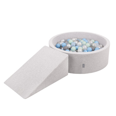 KiddyMoon Aire De Jeux en Mousse avec Rond Piscine à Balles pour Enfants, Gris Clair:  Perle/ Gris/ Transparent/ Babyblue/ Menthe