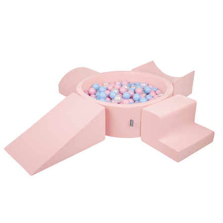 KiddyMoon Aire De Jeux en Mousse avec Rond Piscine à Balles pour Enfants, Rose: Babyblue/ Rose Poudre/ Perle