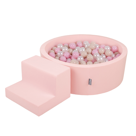 KiddyMoon Aire De Jeux en Mousse avec Rond Piscine à Balles pour Enfants, Rose:  Beige Pastel/ Rose Poudré/ Perle