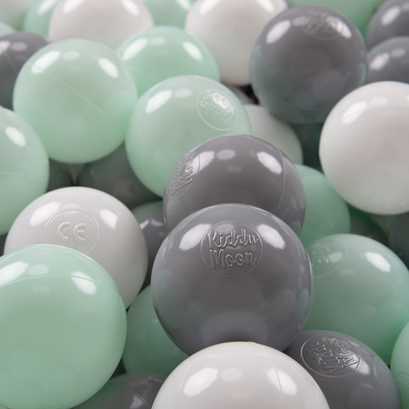 KiddyMoon Balles Colorées Plastique 7cm pour Piscine Enfant Bébé Fabriqué en, Blanc/ Gris/ Menthe
