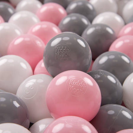KiddyMoon Balles Colorées Plastique 7cm pour Piscine Enfant Bébé Fabriqué en, Blanc/ Gris/ Rose Poudré