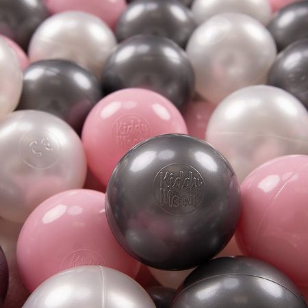 KiddyMoon Balles Colorées Plastique 7cm pour Piscine Enfant Bébé Fabriqué en EU, Perle/ Rose Poudré/ Argenté