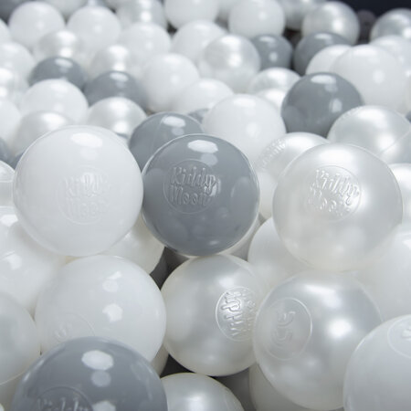 KiddyMoon Balles pour Piscine Colorées 6cm Plastique Enfant Bébé Fabriqué en EU, Blanc/ Gris/ Perle