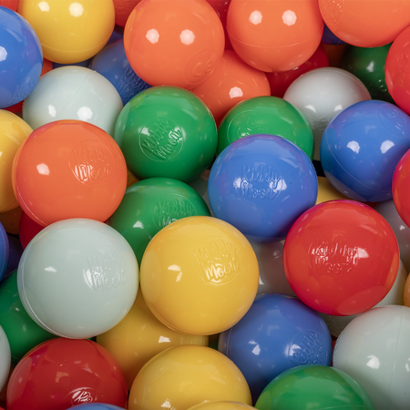 KiddyMoon Balles pour Piscine Colorées 6cm Plastique Enfant Bébé Fabriqué en EU, Menthe/ Jaune/ Vert/ Bleu/ Rouge/ Orange