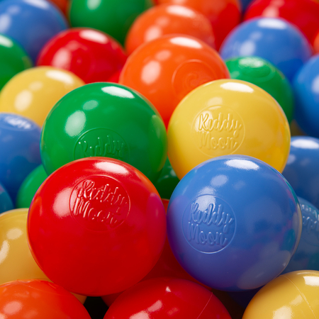 KiddyMoon Balles pour Piscine Colorées 6cm Plastique Enfant Bébé Fabriqué en, Jaune/ Vert/ Bleu/ Rouge/ Orange