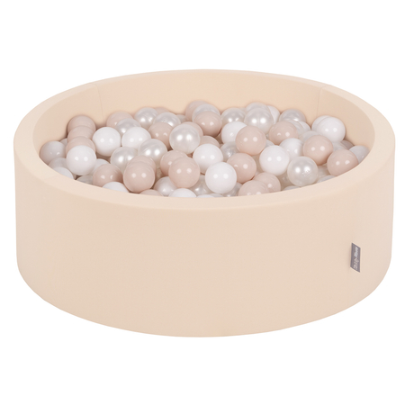 KiddyMoon Piscine à Balles 7Cm pour Bébé Rond Fabriqué En UE, Beige:  Beige Pastel/ Blanc/ Perle