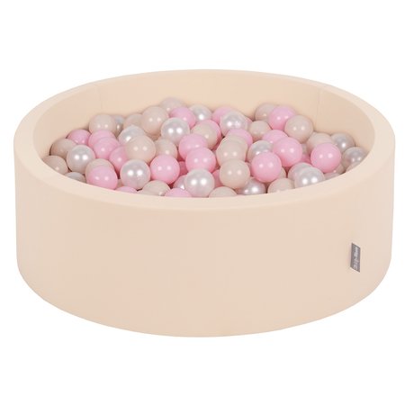 KiddyMoon Piscine à Balles 7Cm pour Bébé Rond Fabriqué En UE, Beige:  Beige Pastel/ Rose Poudré/ Perle