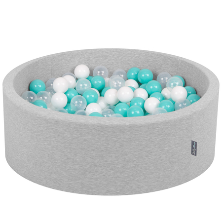 KiddyMoon Piscine à Balles 7Cm pour Bébé Rond Fabriqué En UE, Gris Clair:  Turquoise Clair/ Blanc/ Transparent