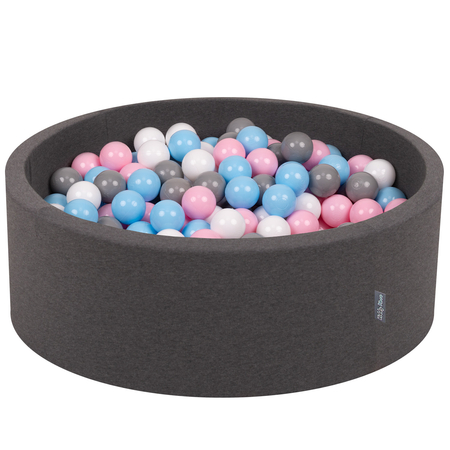 KiddyMoon Piscine à Balles 7Cm pour Bébé Rond Fabriqué En UE, Gris Foncé: Blanc/ Gris/ Babyblue/ Rose Poudre