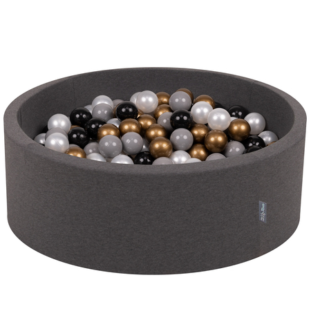 KiddyMoon Piscine à Balles 7Cm pour Bébé Rond Fabriqué En UE, Gris Foncé: Noir/ Perle/ Or/ Gris