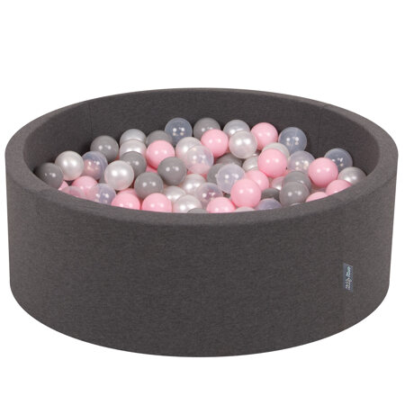 KiddyMoon Piscine à Balles 7Cm pour Bébé Rond Fabriqué En UE, Gris Foncé: Perle/ Gris/ Transparent/ Rose Clair