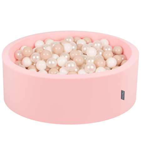 KiddyMoon Piscine à Balles 7Cm pour Bébé Rond Fabriqué En UE, Rose: Beige Pastel/ Blanc/ Perle